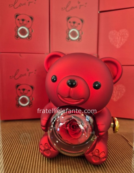 Orsetto porta gioiello h. 13 con rosa stabilizzata e gioiello